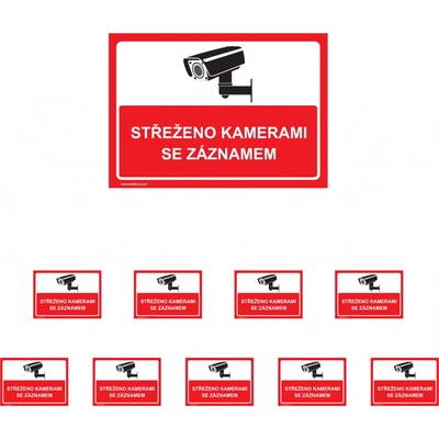 Walteco Střeženo kamerami se záznamem (červená), 210x148mm, formát A5, samolepka Množství: 10 ks , 20054BP2