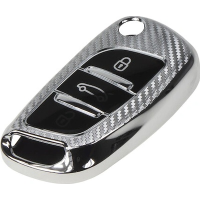 TPU obal pro klíč Peugeot, Citroen, 3-tlačítkový, carbon silver, 484PG118CS