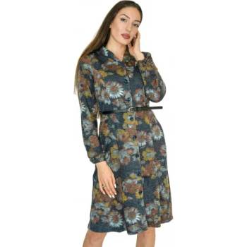 Image 1 of mar. fashion Трикотажна рокля на цветя с копчета и колан (d15)