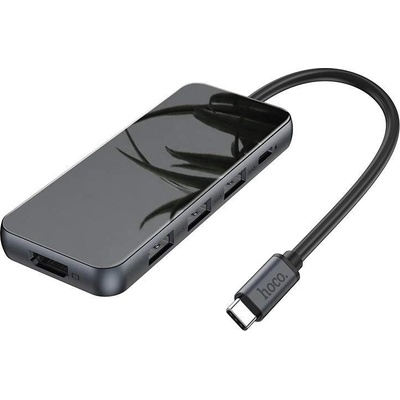 hoco. HB15 Easy Show USB-C Adapter - мултифункционален хъб за свързване на допълнителна периферия за устройства с USB-C (тъмносив)