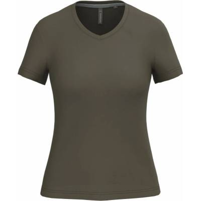 Kariban Tričko K381 s výstřihem do V krátký rukáv dámské COT-20K38107202 Khaki tmavá