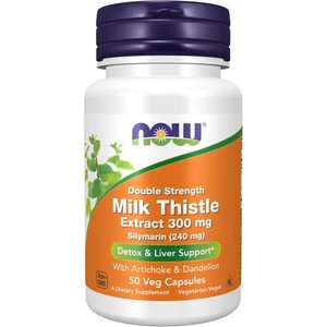 NOW NOW Milk Thistle Extract with Artichoke and Dandelion 300 mg Double Strength, 50 Veg Capsules