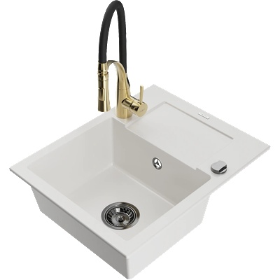 Mexen Enzo гранитна мивка с 1 отделение с отцедник и кухненски смесител Aster, бял - 6506-20-73450-57-B (6506-20-73450-57-B)