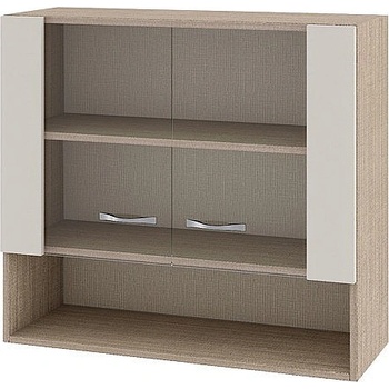 ИРИМ Горен шкаф с две витринни врати и ниша Сити МС-10 мока / сатен 80 см