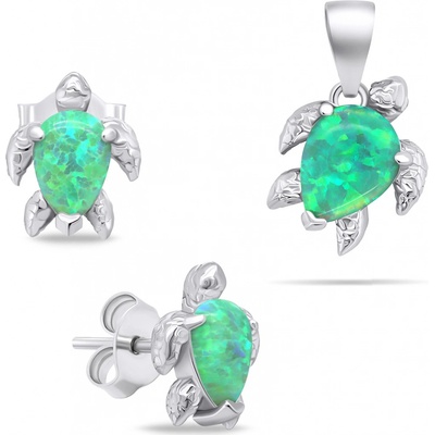 Brilio Silver Stříbrný set šperků se zelenými opály Želva SET235WG – Zboží Mobilmania