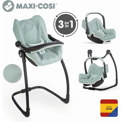 Smoby 3v1 Autosedačka a stolička Maxi Cosi zelenosivá pre bábiky 43×41×71 tyrkysová