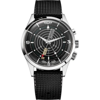 Vulcain Nautical Black White Luminova Black Carbon Leather Strap