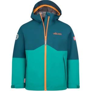 TROLLKIDS Детско водоустойчиво яке Trollkids Kid's Gjende Jacket Waterproof jacket - Madeira Blue / Sea Green / Sahara Sunset - размер 164 (EU) (703-3870-0518)