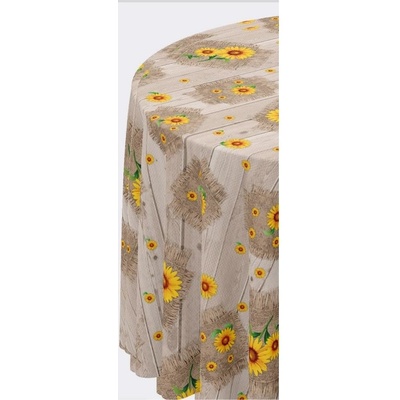 Obrus PVC 115A, metráž 20 m x 140 cm, slnečnice na drevených doskách, IMPOL TRADE