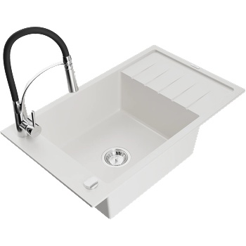 Mexen Elias кухненска мивка гранитна 1-камерна с отцедник и кухненски смесител Aster, бяла - 6511-20-73450-07 (6511-20-73450-07)