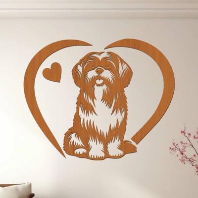 dřevo života Dřevěný obraz psa Shih Tzu se srdcem Rozměry (cm): 60x48, Zvolte barvu dekoru: Třešeň
