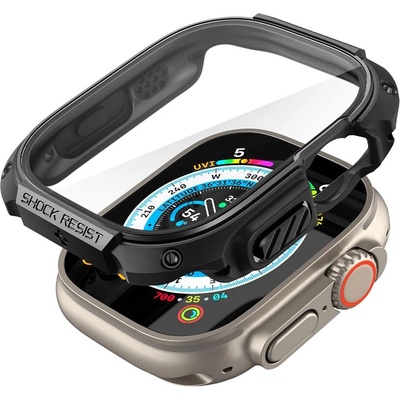 Spigen Хибриден удароустойчив кейс с вграден стъклен протектор за дисплея на Apple Watch Ultra, Ultra 2 49мм - Spigen Tough Armor Case (черен) (ACS05457)
