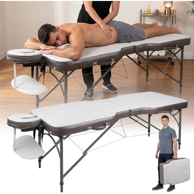 inSPORTline Kiyora Masérské lehátko 186 x 70x 62,5-85,5 cm 2-dílné hliníkové bílo-šedá