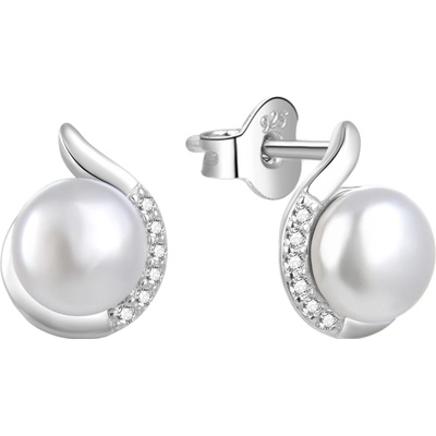 Agato Stříbrné náušnice s perlou a zirkony AGT-E073PW-P