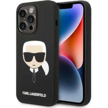 KARL LAGERFELD Кейс Karl Lagerfeld KLHMP14LSLKHBK за iPhone 14 Pro 6.1"", твърд, черен / черен, Silicone Karl`s Head, съвместим с MagSafe (KXG0036915)