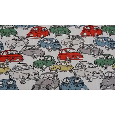 Dekorační látka CARS white/color šíře 140 cm