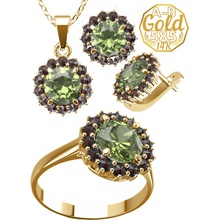 A-B Jewelry set Green Ray with moldavite and garnets in yellow gold 200000102