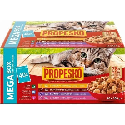 Propesko Cat Adult hovězí kuřecí zvěřina jehněčí v omáčce 40 x 100 g