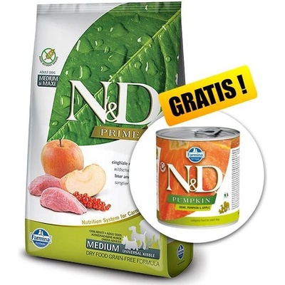 N&D Prime Dog Adult Medium & Maxi Grain Free Wild Boar & Apple 12 kg