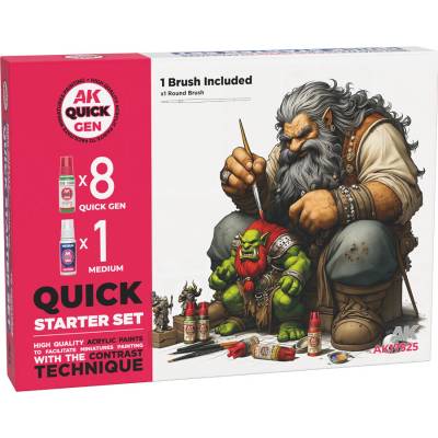 AK Interactive Quick Gen Quick Starter Set 8 barev 1 medium a 1 štětec