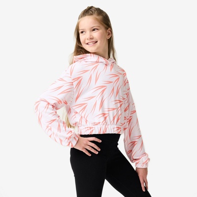 Domyos crop mikina s kapucňou na moderný tanec biela s oranžovou