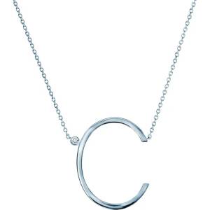SAVICKI Сребърно колие с буква c, бял сапфир 0.05К, 45 см