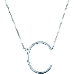 SAVICKI Сребърно колие с буква c, бял сапфир 0.05К, 45 см