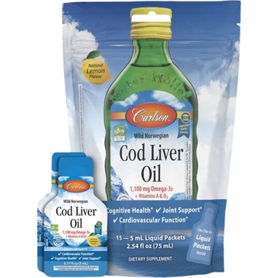 Carlson Labs Wild Norwegian Cod Liver Oil Liquid 1100 mg [15 x 5 мл] Лимон