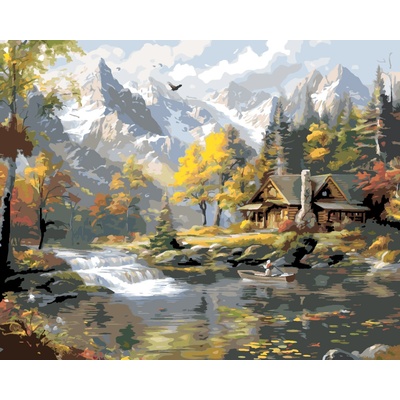 ZUTY OROL RIEKA CHATA A HORY Rámovanie vypnuté plátno na rám Rozmer 40 x 50 cm