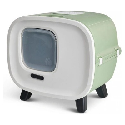 SAVIC Mira de luxe - Луксозна закрита котешка тоалетна, бяло и зелено 55.5х44х49.5 см