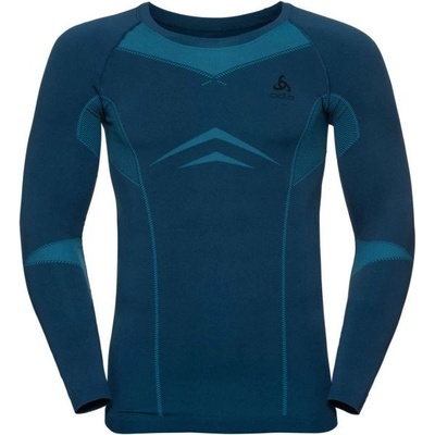 Odlo SUW Men's Top LCrew Neck Performance Evolution Warm modrý tyrkysový