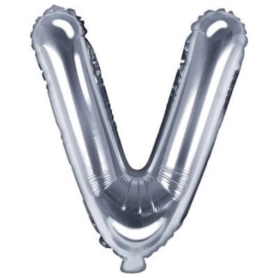 PARTYDECO Balón foliový písmeno V 35 cm STŘÍBRNÝ NELZE PLNIT HELIEM