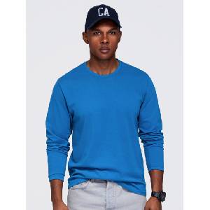 Ombre Clothing Мъжка памучна тениска с дълъг ръкав BASIC с кръгло деколте - синя V9 OM-LSBL-0142 Ombre Clothing Ombre Clothing | Sin | МЪЖЕ | S