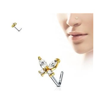 Šperky4U zahnutý piercing do nosu motýlek N0082-GDC