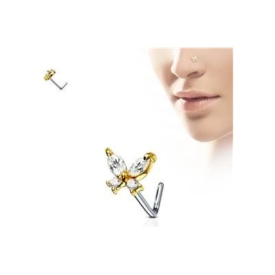 Šperky4U zahnutý piercing do nosu motýlek N0082-GDC