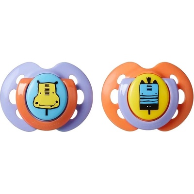 Ортодонтични залъгалки Tommee Tippee - Fun Style, 0-6 m, 2 броя, Хипопотам и Зебра (TT.0083.002)
