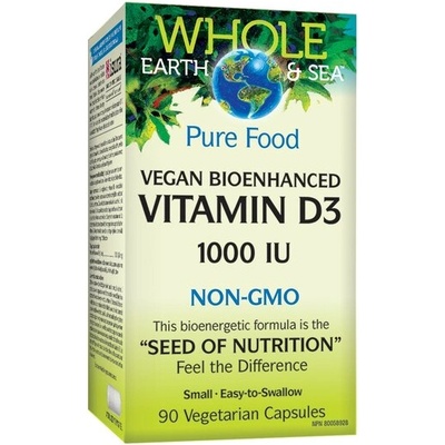 Natural Factors Витамин D3 за вегани - Vitamin D3, vegan, bioenhanced Whole Earth & Sea® 1000 IU, 90 капсули Natural Factors (35512 NF)