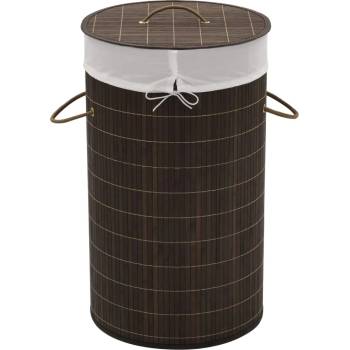 vidaXL Бамбуков кош за пране, кръгъл, тъмнокафяв (242724)