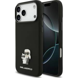 KARL LAGERFELD Калъф за телефон за iPhone 18 Pro Max / iPhone 17 Pro Max Silicone Karl & Choupette Metal Pin (KLHCP18XSMHKCNPK) - Karl Lagerfeld - Черен