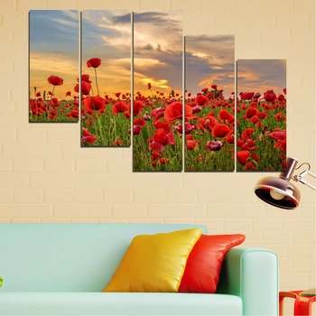 Vivid Home Декоративни панели Vivid Home от 5 части, Цветя, PVC, 110x65 см, 7-ма Форма №0970