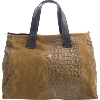 Kožená měkká přírodně dámská kabelka do ruky v kroko designu hnědá