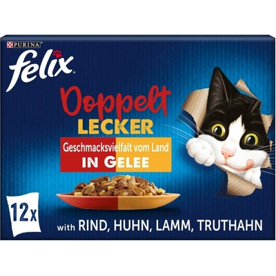 FELIX Doppelt Lecker chutná tak dobře, jak vypadá. Pochoutka v želé z venkova, 12 × 85 g