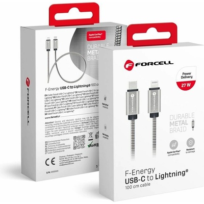 Forcell C238 USB-C na Lightning QC3.0 PD27W, 1m, stříbrný