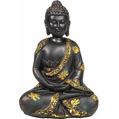 Nefertitis Buddha meditující zlatý starožitný vzhled - cca 16 cm
