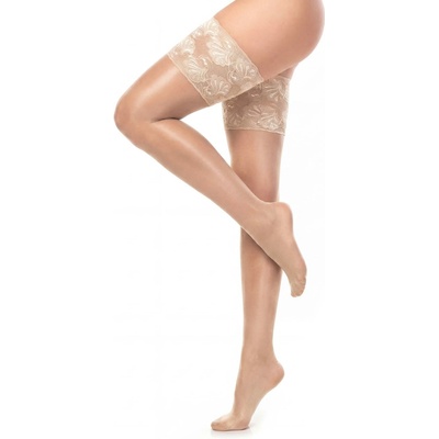 Glamory luxusní samodržící punčochy Deluxe 20 DEN s krajkovým lemem champagne