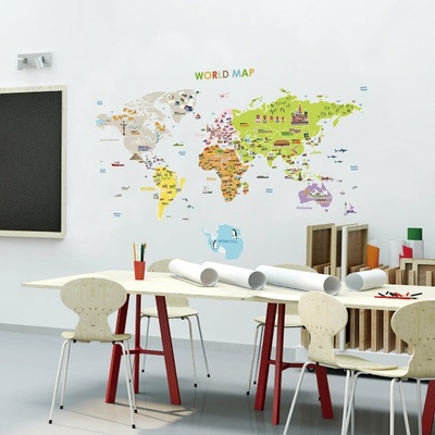 Ambiance Dětská samolepka na zeď 120x150 cm Giant World Map – Ambiance
