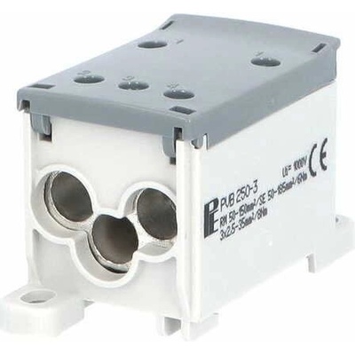 ELEMAN 3952el (5 ks) Blok pro rozdělení fází PVB 250-3, 1pól., AL/CU, 250A, 690V, šedý/průhl. víko, na DIN,