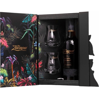 Zacapa Centenario edicion Negra rum se skleničkama 43% 0,7 l (holá láhev)