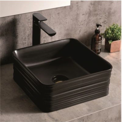 Inter Ceramic Умивалник за баня Капри 39х39см, черна за плот или мебел (icb 878b)