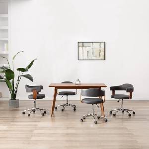 vidaXL Въртящи трапезни столове, 4 бр, сиви, огънато дърво и плат (3054903)